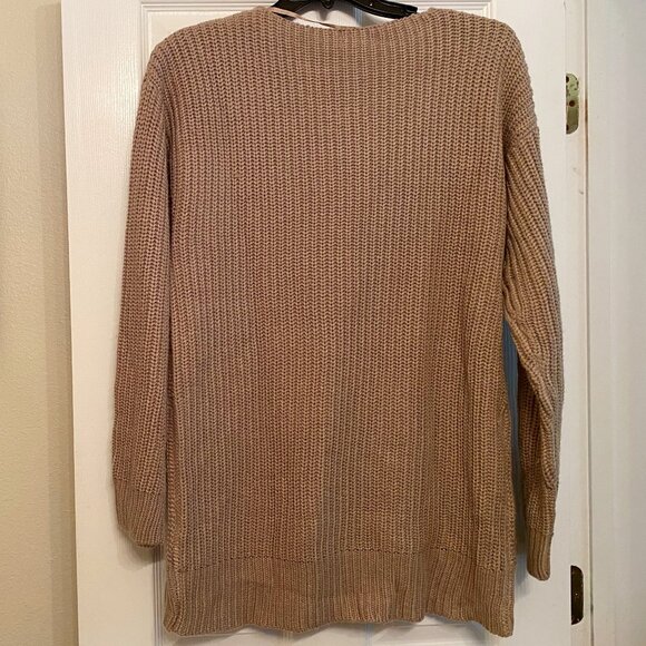 New Premise Khaki Thick Rib-Knit V-neck Sweater - Picture 2 of 2